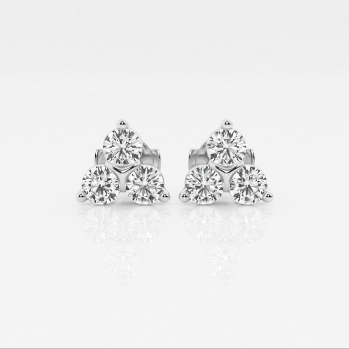 Certified 1 ctw Round Diamond Three Stone Stud Earrings 14K White Gold (1 of 3)