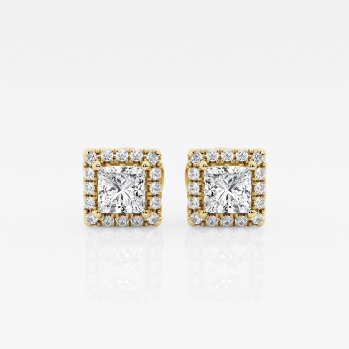 Certified 1 1/5 ctw Princess Diamond Halo Stud Earrings 14K Yellow Gold (1 of 3)