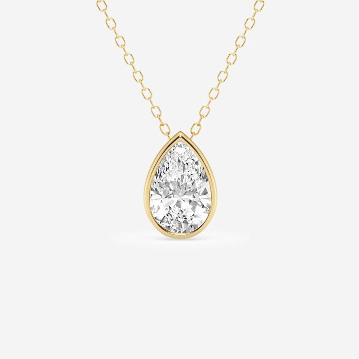 Certified 1 1/2 ctw Pear Diamond Bezel Set Solitaire Pendant with Adjustable Chain 14K Yellow Gold (1 of 4)