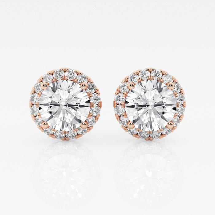Certified 3 1/2 ctw Round Diamond Halo Stud Earrings 14K Rose Gold (1 of 3)