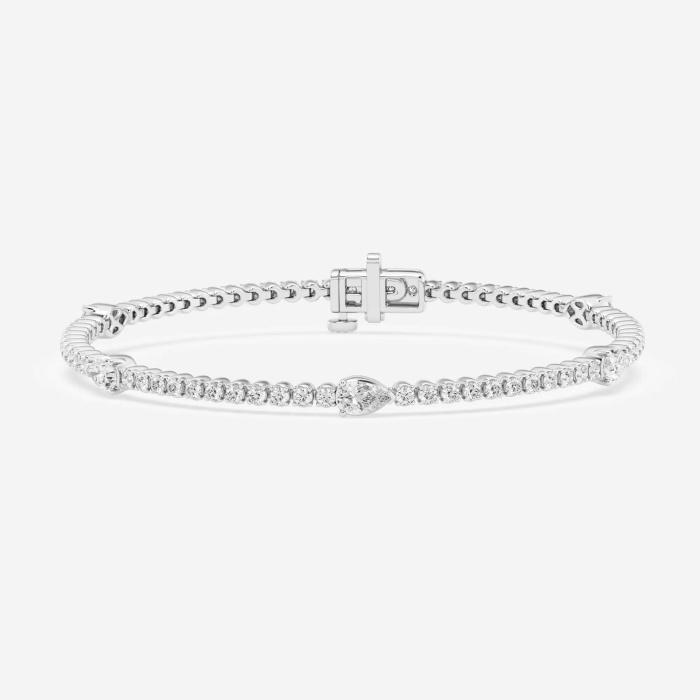Certified 2 3/4 ctw Pear Diamond Five Stations Bracelet 14K White Gold (1 of 2)