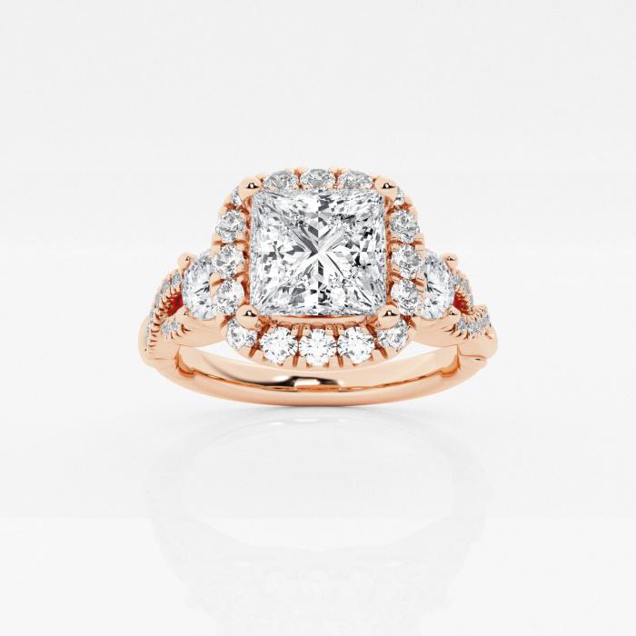 Certified 1 3/8 ctw Princess Diamond Swirl Halo Engagement Ring 14K Rose Gold (1 of 2)