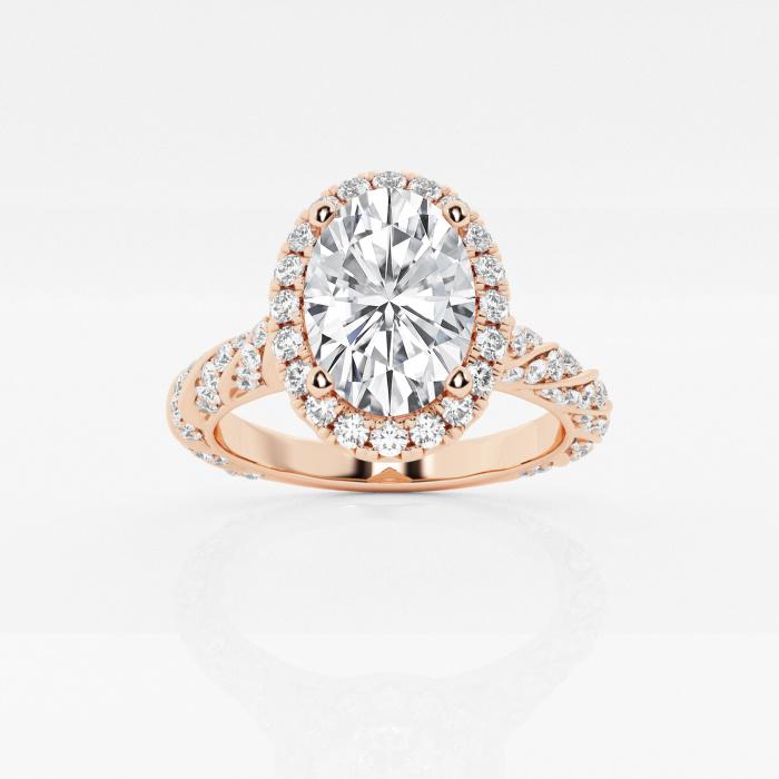 Certified 2 1/8 ctw Oval Diamond Ribbon Halo Engagement Ring 14K Rose Gold (1 of 2)