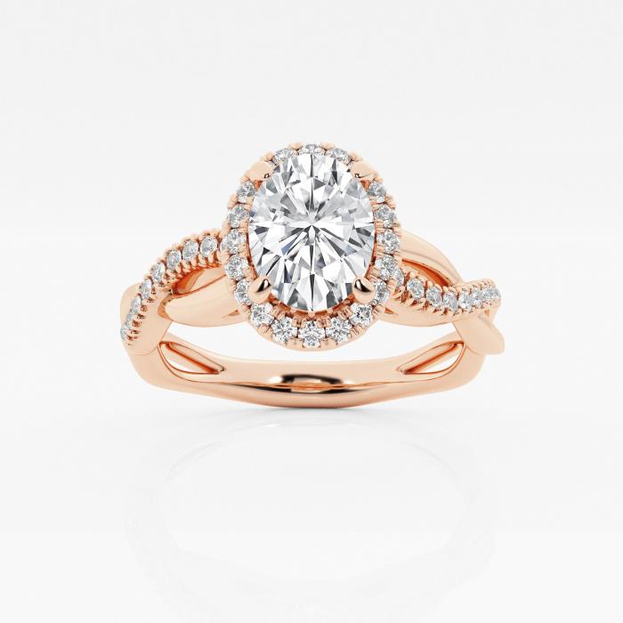 Certified 1 1/10 ctw Oval Diamond Twist Halo Engagement Ring 14K Rose Gold (1 of 2)
