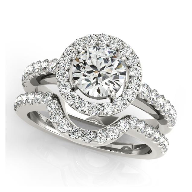 Certified 1.8 CTW Diamond Engagement Ring SET 18K White Gold (1 of 2)