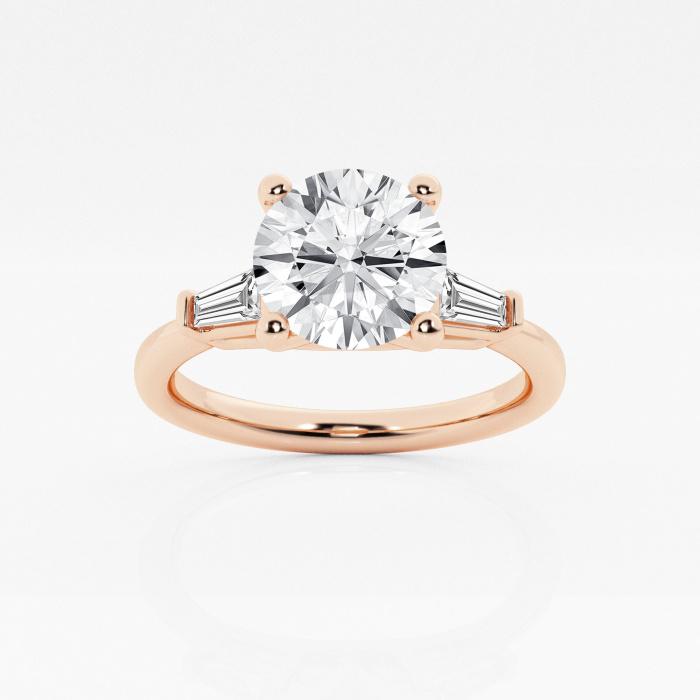 Certified 2 1/4 ctw Round Diamond Baguette Sides Engagement Ring 14K Rose Gold (1 of 2)