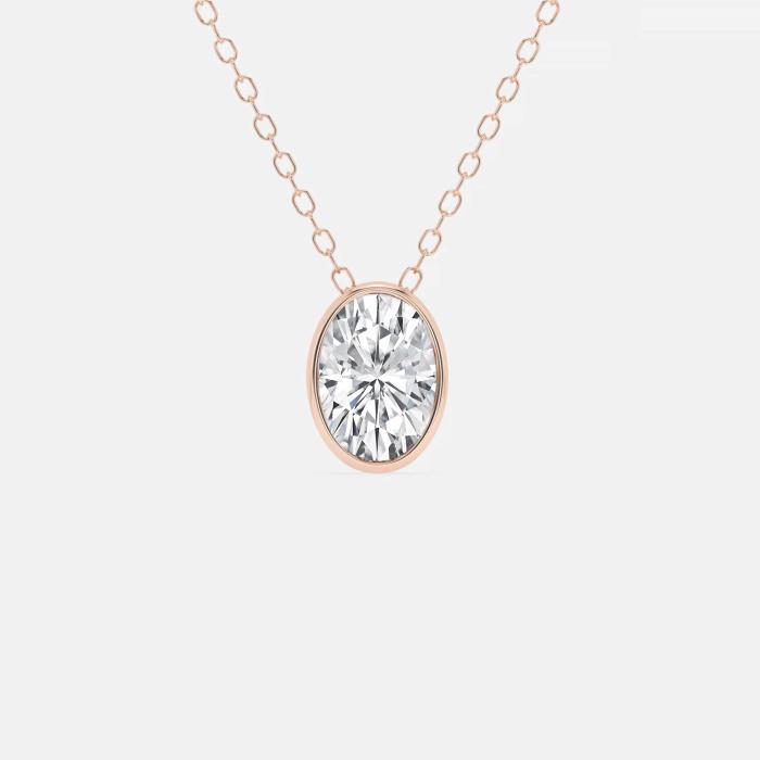 Certified 1 ctw Oval Diamond East West Bezel Set Solitaire Pendant with Adjustable Chain 14K Rose (1 of 4)