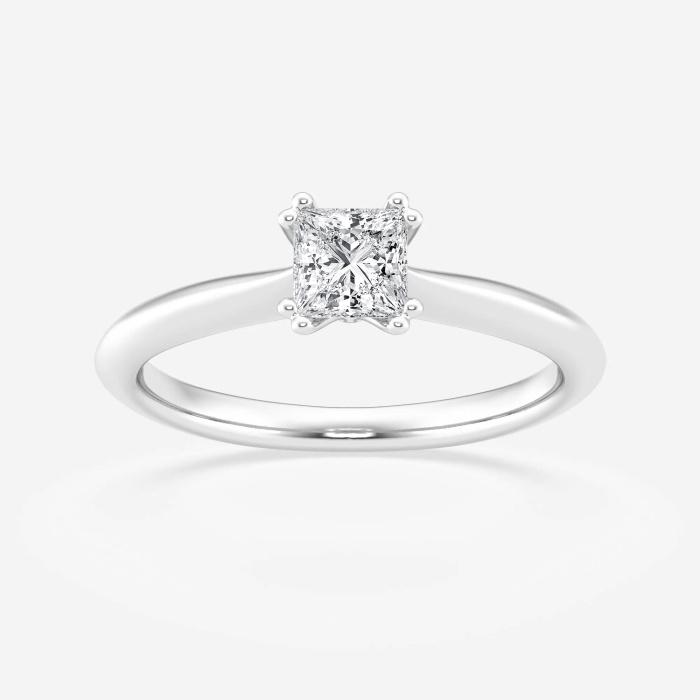 Certified 1/2 ctw Princess Diamond Double Prong Solitaire Engagement Ring 14K White Gold (1 of 2)