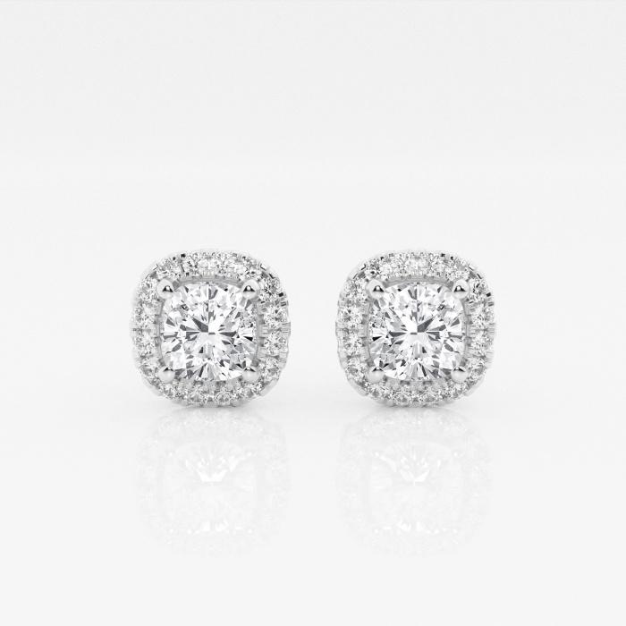 Certified 1 3/4 ctw Cushion Diamond Halo Stud Earrings 14K White Gold (1 of 3)