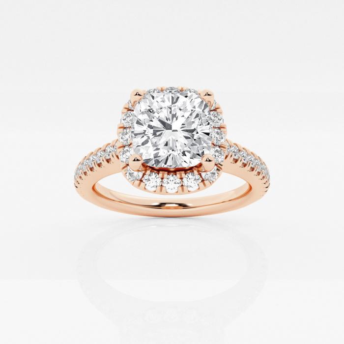 Certified 2 1/2 ctw Cushion Diamond V-Prong Halo Engagement Ring 14K Rose Gold (1 of 2)