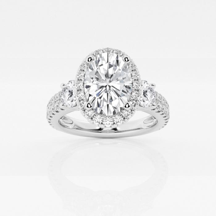 Certified 3 1/4 ctw Oval Diamond Double Row Side Stones Halo Engagement Ring 14K White Gold (1 of 2)