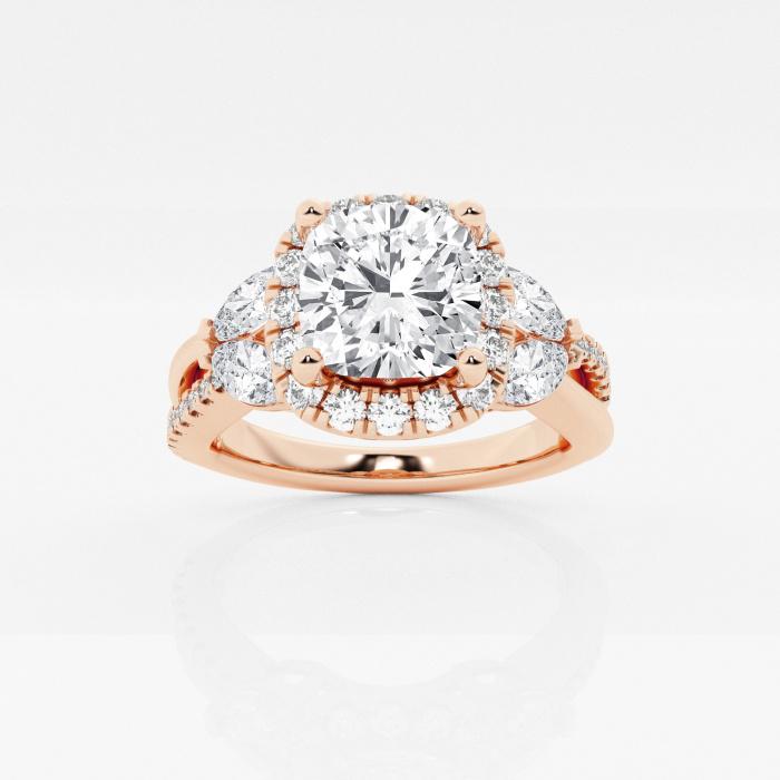 Certified 2 1/4 ctw Cushion Diamond Flower Petal Halo Engagement Ring 14K Rose Gold (1 of 2)