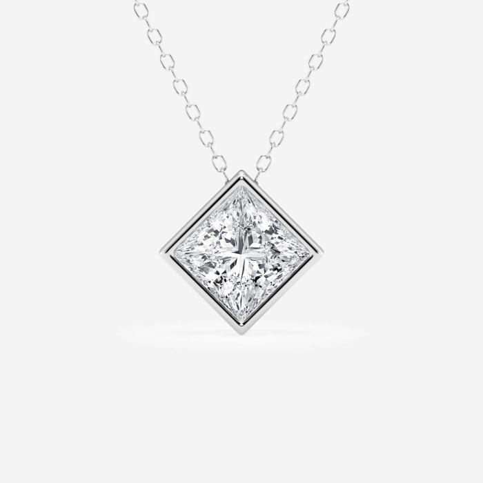 Certified 2 ctw Princess Diamond Bezel Set Solitaire Pendant with Adjustable Chain 14K White Gold (1 of 4)