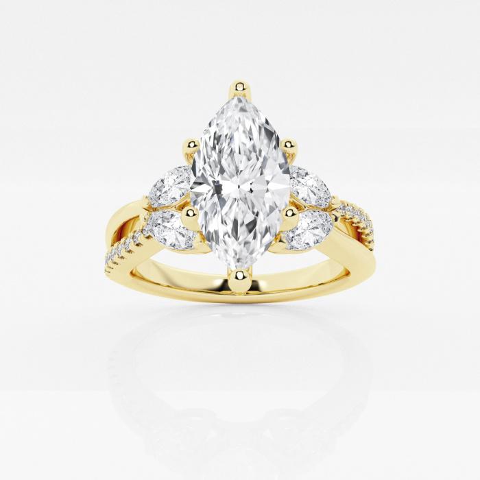 Certified 1 ctw Marquise Diamond Flower Petal Engagement Ring 14K Yellow Gold (1 of 2)