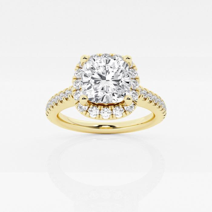 Certified 2 ctw Cushion Diamond V-Prong Halo Engagement Ring 14K Yellow Gold (1 of 2)