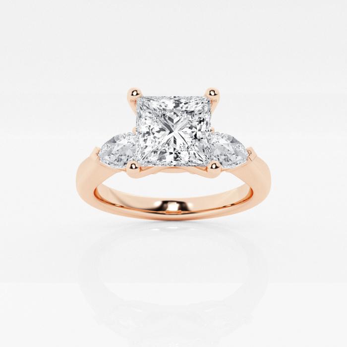 Certified 1 1/8 ctw Princess Diamond Engagement Ring with Pear Side Accents 14K Rose Gold (1 of 2)