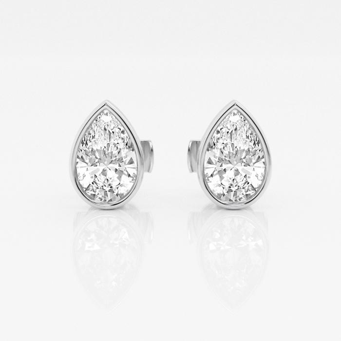 Certified 2 ctw Pear Diamond Bezel Set Solitaire Stud Earrings 14K White Gold (1 of 3)