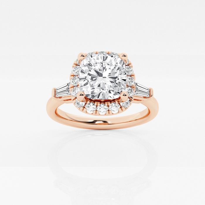 Certified 2 ctw Cushion Diamond Tapered Baguette Halo Engagement Ring 14K Rose Gold (1 of 2)