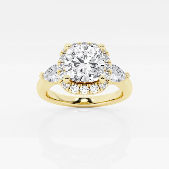 Certified 1 1/3 ctw Cushion Diamond Pear Side Stones Halo Engagement Ring 14K Yellow Gold (1 of 2)