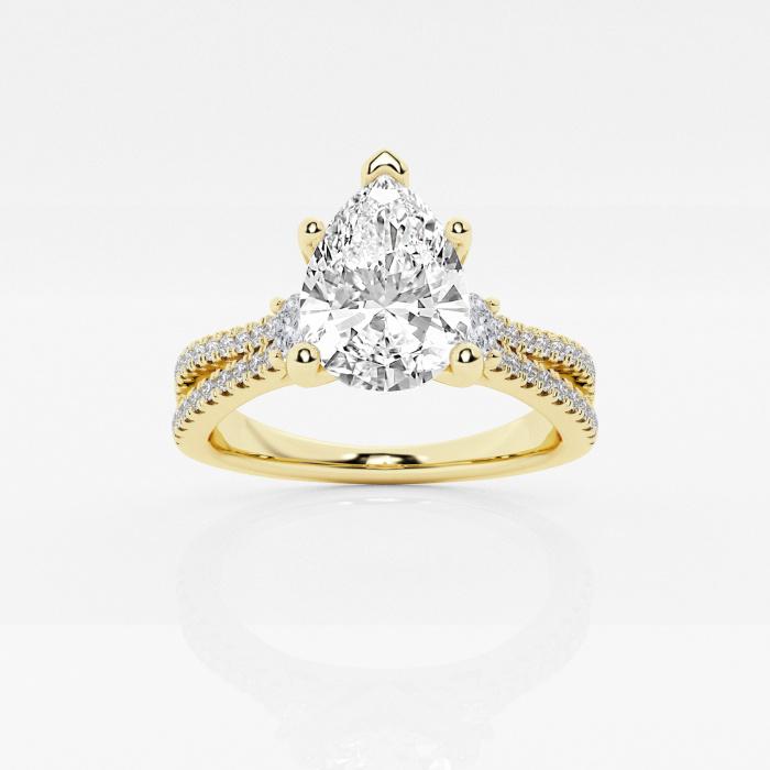 Certified 2 1/4 ctw Pear Diamond Engagement Ring with Oval Side Accents 14K Yellow Gold (1 of 2)