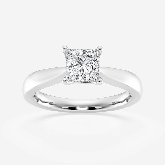 Certified 1 ctw Princess Diamond Floral Solitaire Engagement Ring 14K White Gold (1 of 2)