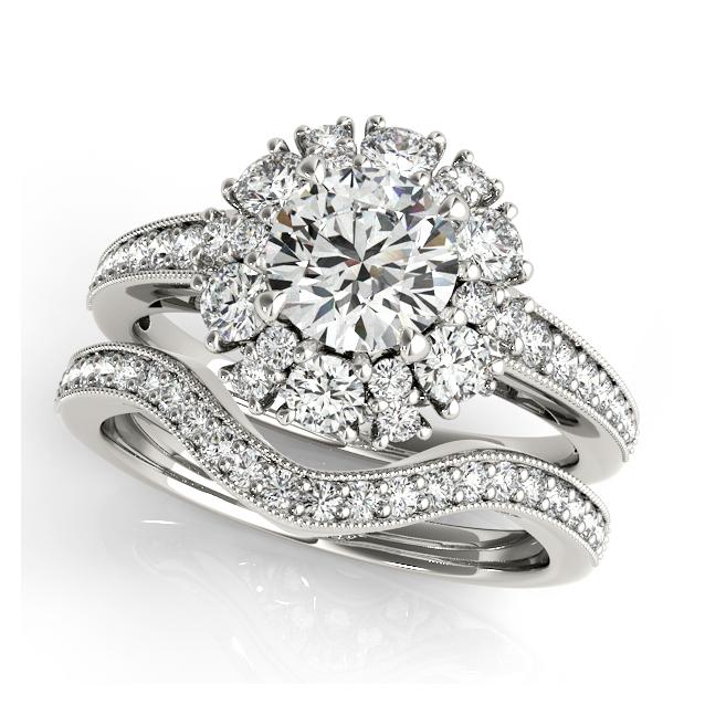 Certified 3 CTW Diamond Engagement Ring SET 18K White Gold (1 of 2)
