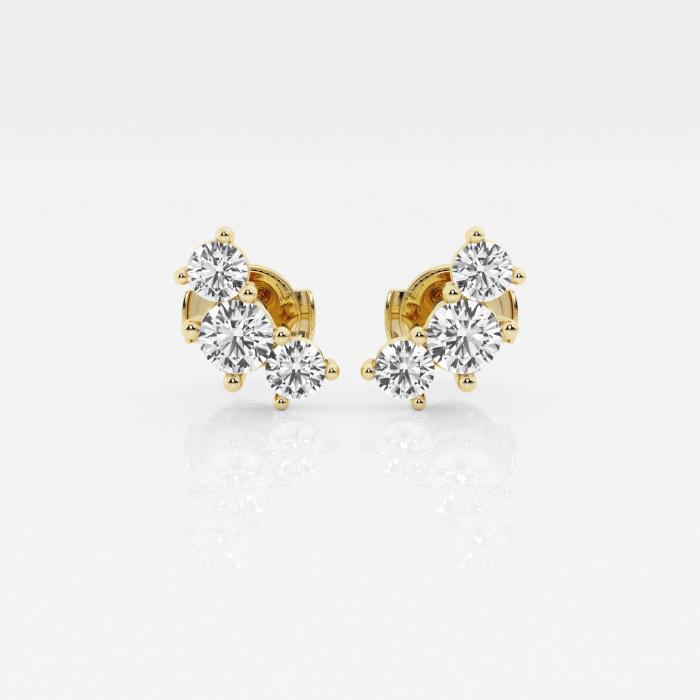 Certified 1 ctw Round Diamond Three Stone Fashion Earrings 14K Yellow Gold (1 of 3)