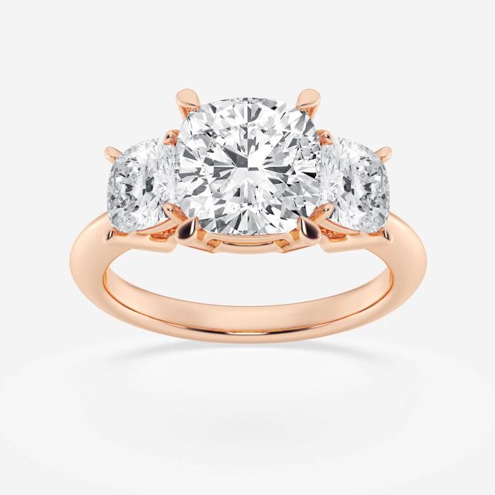 Certified 5 ctw Cushion Diamond Three Stone Engagement Ring 18K Rose Gold (1 of 2)