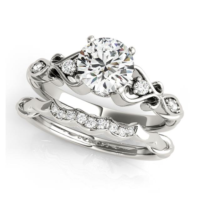 Certified 1.1 CTW Diamond Engagement Ring SET 18K White Gold (1 of 2)