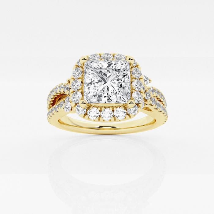 Certified 2 1/3 ctw Princess Diamond Petite Bow Halo Engagement Ring 14K Yellow Gold (1 of 2)