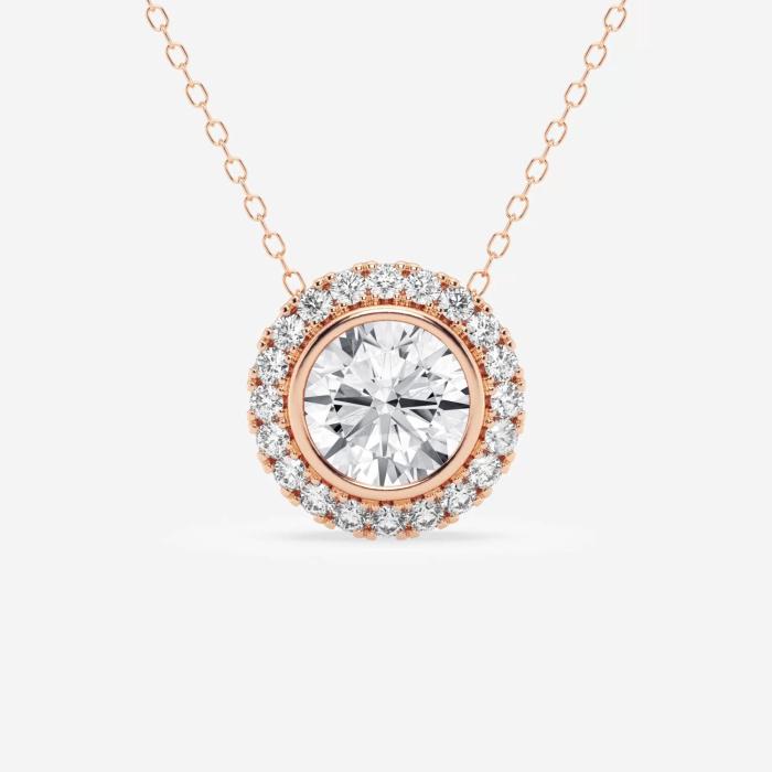 Certified 2 1/4 ctw Round Diamond Bezel Set Halo Pendant with Adjustable Chain 14K Rose Gold (1 of 3)