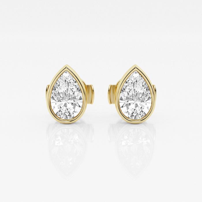 Certified 1 1/2 ctw Pear Diamond Bezel Set Solitaire Stud Earrings 14K Yellow Gold (1 of 3)