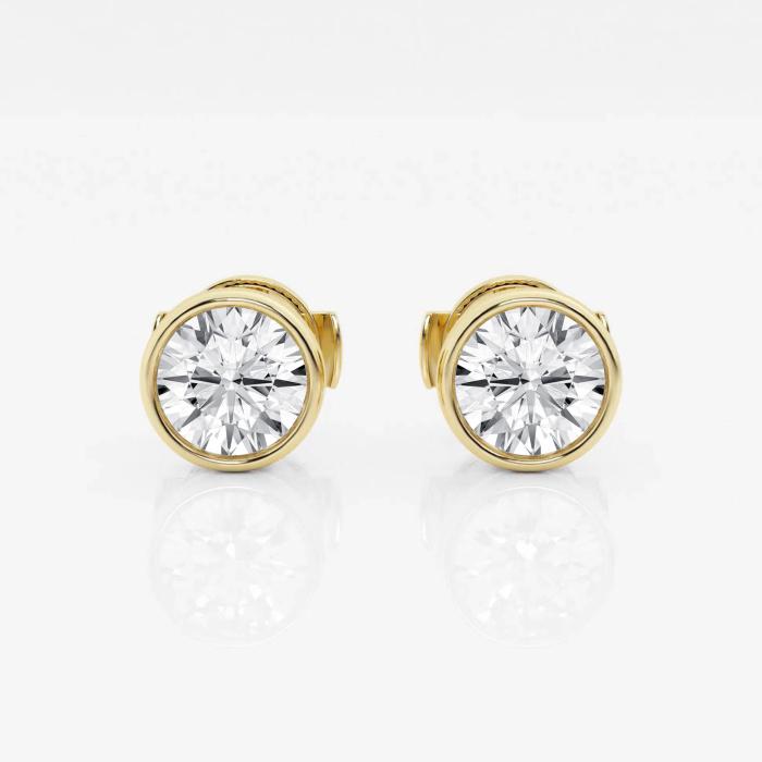 Certified 1 1/2 ctw Round Diamond Bezel Set Solitaire Stud Earrings 14K Yellow Gold (1 of 3)