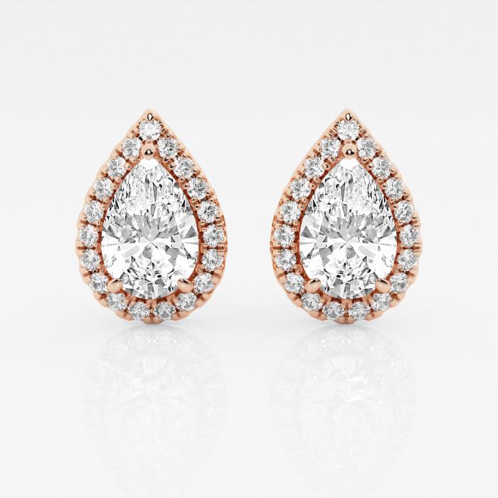 Certified 3 1/2 ctw Pear Diamond Halo Stud Earrings 14K Rose Gold (1 of 3)