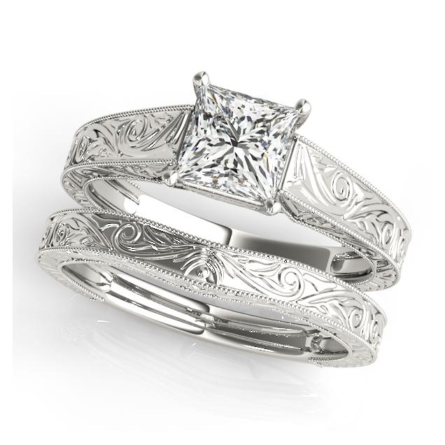 Certified 1 CTW Diamond Engagement Ring SET 18K White Gold (1 of 2)