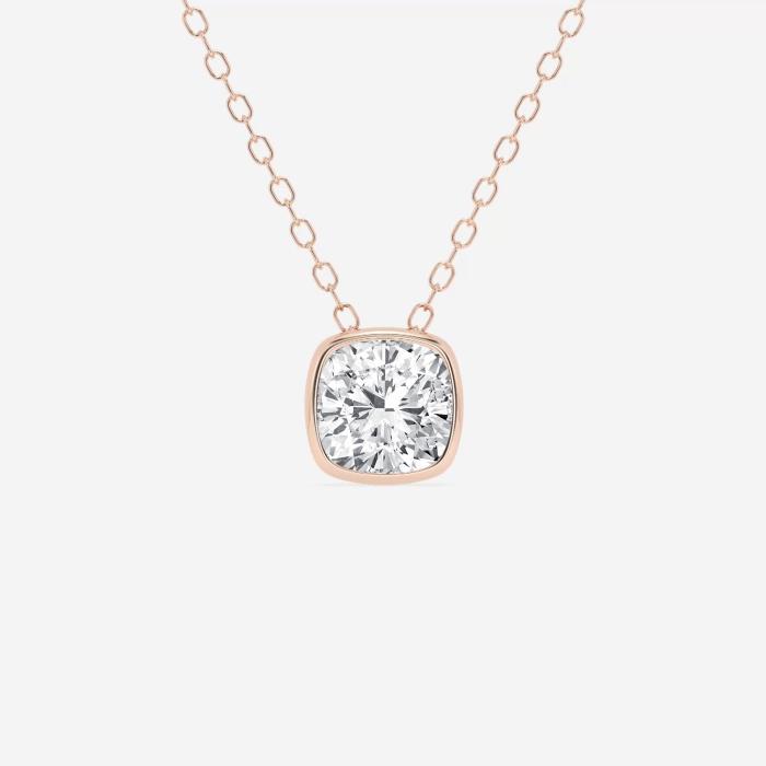 Certified 1 ctw Cushion Diamond Bezel Set Solitaire Pendant with Adjustable Chain 14K Rose Gold (1 of 4)