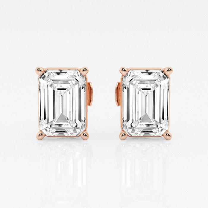 Certified 6 ctw Emerald Diamond Solitaire Stud Earrings 14K Rose Gold (1 of 3)