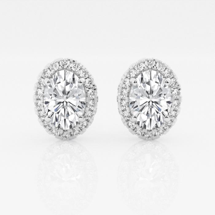 Certified 3 1/2 ctw Oval Diamond Halo Stud Earrings 14K White Gold (1 of 3)