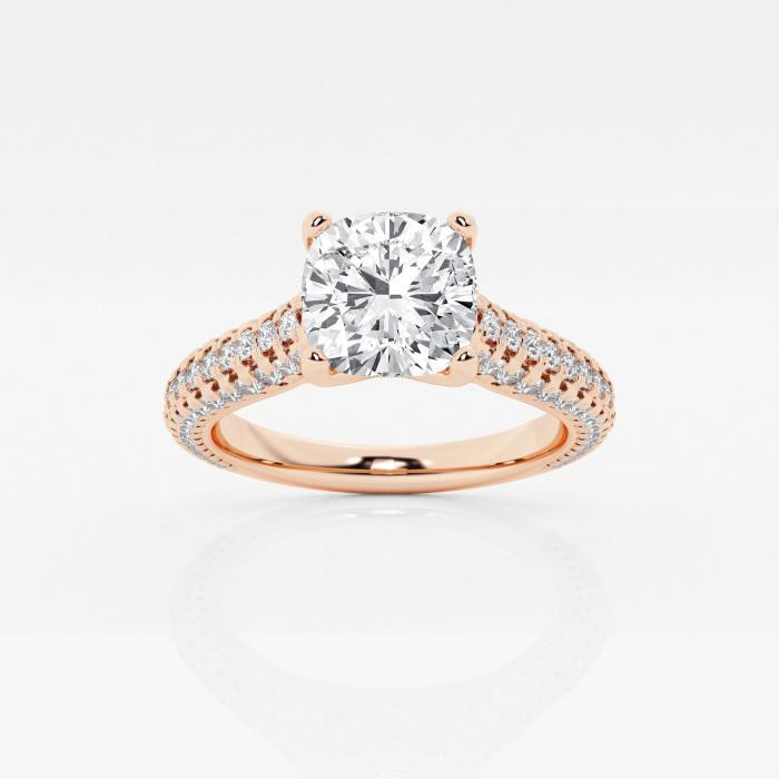 Certified 2 1/4 ctw Cushion Diamond Pave Engagement Ring 14K Rose Gold (1 of 2)