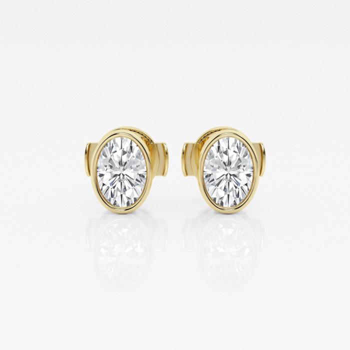 Certified 1 ctw Oval Diamond Bezel Set Solitaire Stud Earrings 14K Yellow Gold (1 of 3)