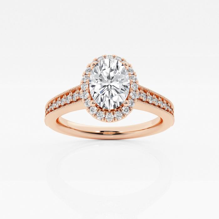 Certified 1 1/10 ctw Oval Diamond Vintage Halo Engagement Ring 14K Rose Gold (1 of 2)