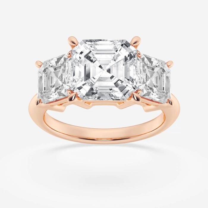 Certified 7 ctw Asscher Diamond Three Stone Engagement Ring 18K Rose Gold (1 of 2)