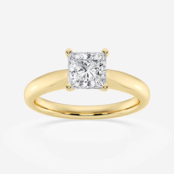 Certified 1 ctw Princess Diamond Cathedral Solitaire Engagement Ring 14K Yellow Gold (1 of 2)