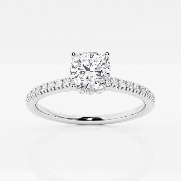 Certified 1 ctw Cushion Diamond Hidden Halo Engagement Ring 14K White Gold (1 of 2)