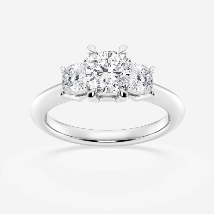 Certified 2 ctw Cushion Diamond Three Stone Engagement Ring 18K White Gold (1 of 2)