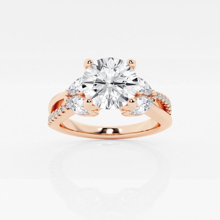 Certified 1 7/8 ctw Round Diamond Flower Petal Engagement Ring 14K Rose Gold (1 of 2)