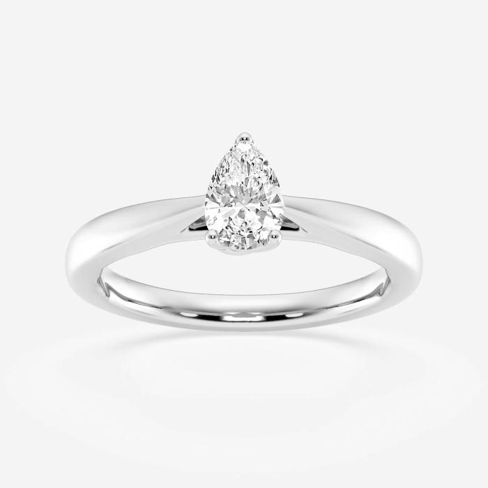 Certified 1/2 ctw Pear Diamond Floral Solitaire Engagement Ring 14K White Gold (1 of 2)