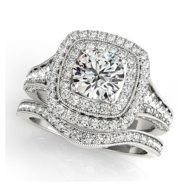 Certified 2.85 CTW Diamond Engagement Ring SET 18K White Gold (1 of 2)