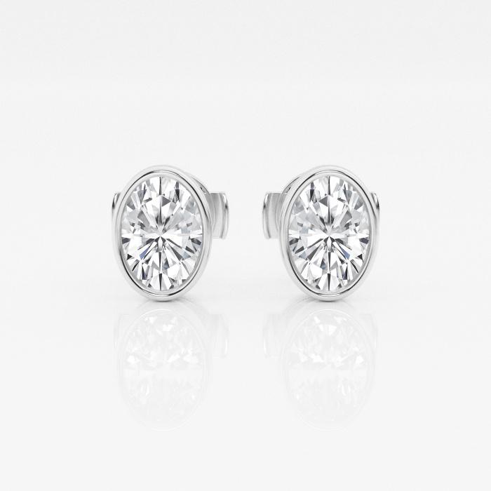 Certified 1 1/2 ctw Oval Diamond Bezel Set Solitaire Stud Earrings 14K White Gold (1 of 3)