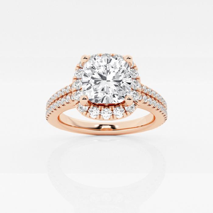 Certified 2 2/3 ctw Cushion Diamond Double Row Halo Engagement Ring 14K Rose Gold (1 of 2)